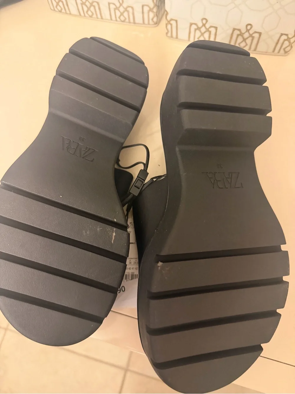 ZARA Black Platform Slide Sandals with Wide Strap